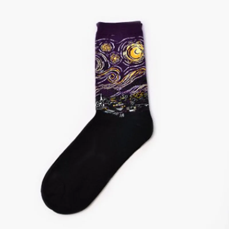 Purple black pattern Горячая Звездная ночь Осень Зима Ретро Женская индивидуальность Искусство Ван Гог Фреска всемирно известная живопись мужские носки масло Смешные забавные носки - Цвет: Purple black pattern