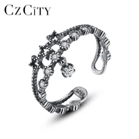 czcity vintage solid thai silver open rings for women fine jewelry party anillos joyeria fina para mujer christmas gifts sr0238