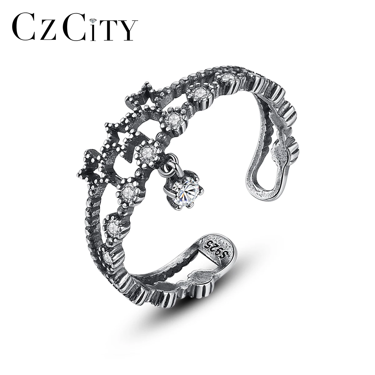 Женские серебряные Открытые Кольца CZCITY Винтажные Ювелирные изделия из тайского