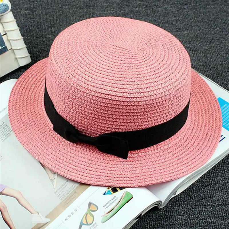 Pink Горячая Распродажа, популярные женские летние соломенные шляпы с круглым плоским козырьком, соломенная шляпа - Цвет: Pink