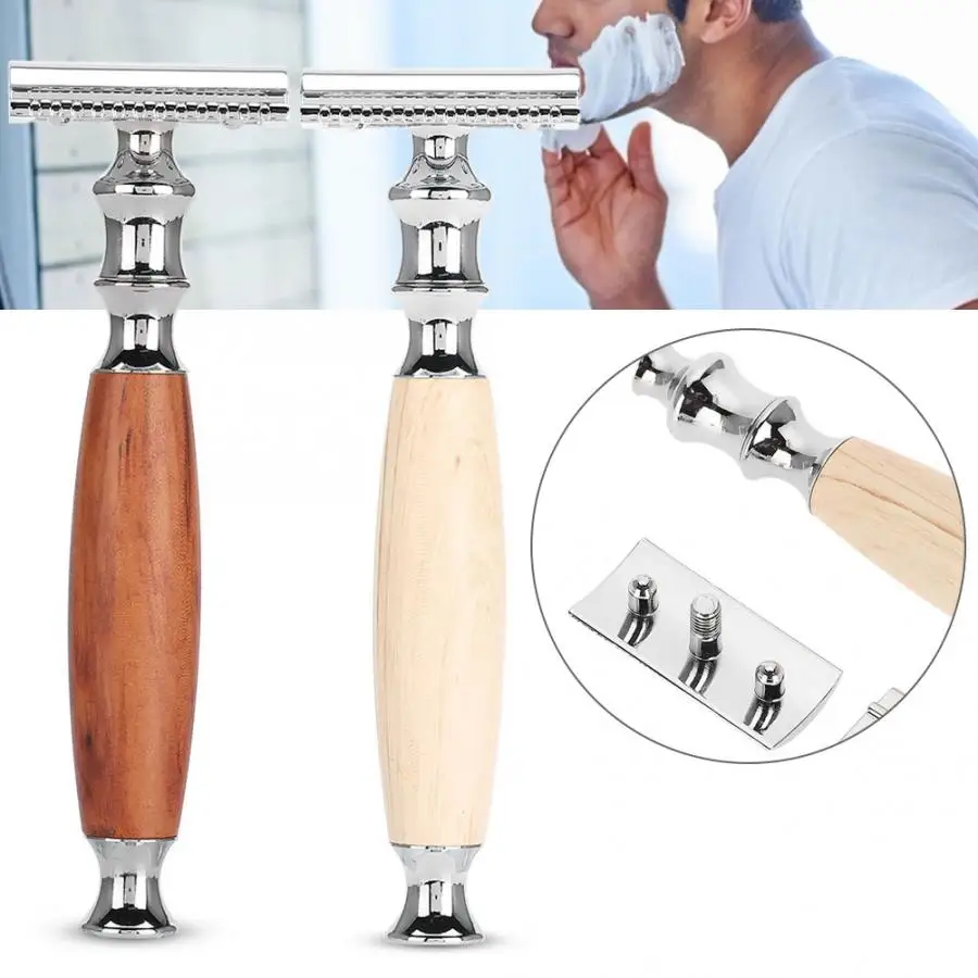 

Straight Classic Men Anti-skid Wood Handle Dual Blade Shaver Vintage Style Manual Shaving