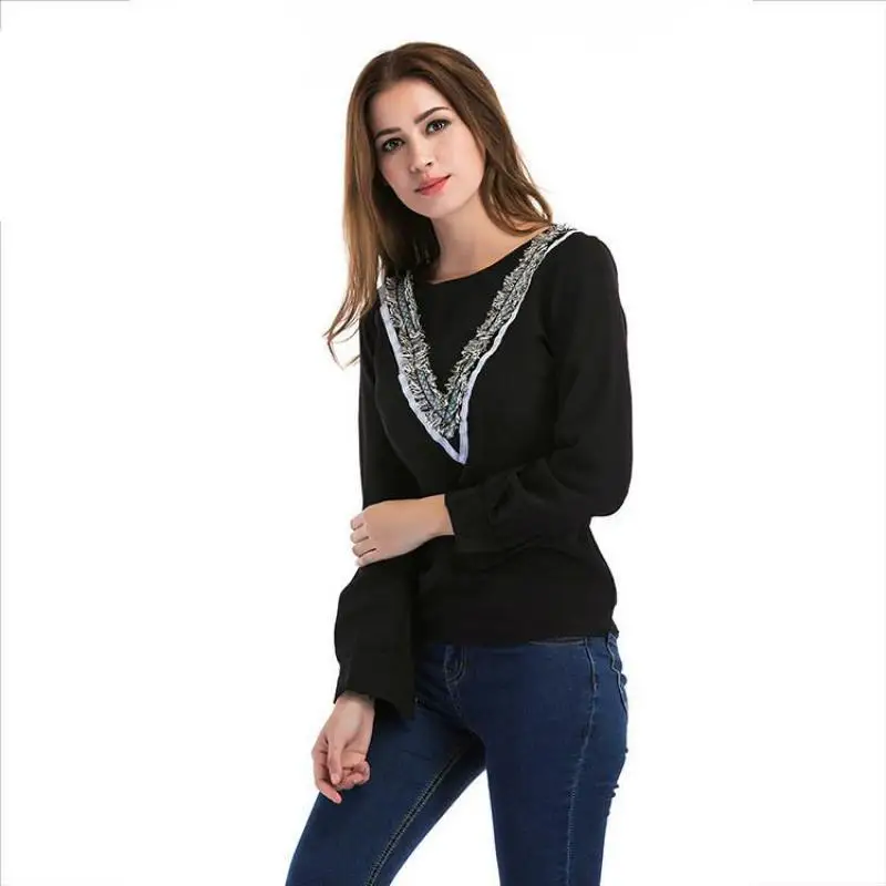 NFIVE Brand 2017 Women Thin Lace T-shirts Europe And America Autumn New Long Sleeved T-shirt Quality Fashion Casual Loose Shirt | Женская