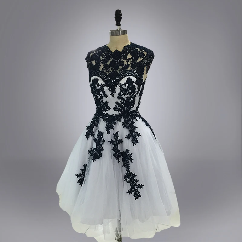 

Real photo Homecoming Dresses Short Prom Dresses Lace Appliques Red Blue Black Mini Cocktail Dresses