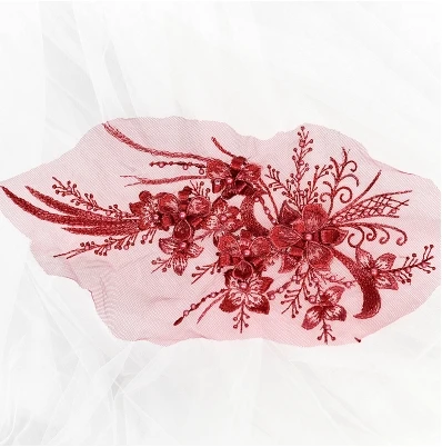 См 2 шт. 30*16 см Элегантный 3D цветок Embroiderey жемчуг бисером кружево Аппликация кружевная бейка платье ткани материал золото/Шампанское/розовый