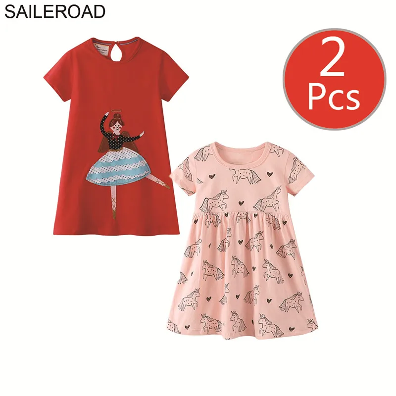 6159 6169 photo SAILEROAD 2 Шт. Динозавр Лето Новорожденных Девочек Одежда Животных Аппликация Детские Платья для Девочек Костюм Детей Принцесса Платье - Цвет: 6159 6169 photo