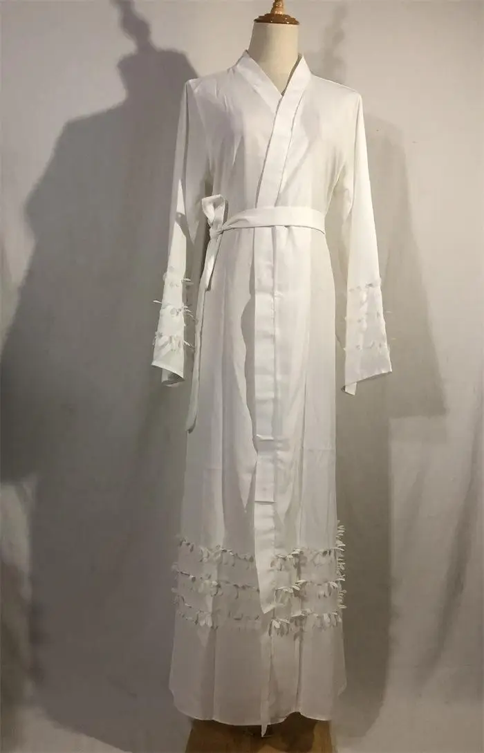 Кафтан Дубай abaya кимоно халат мусульманское платье хиджаб Абая для женщин Восточный халат из марокена Катара Elbise турецкая исламская одежда - Цвет: Белый