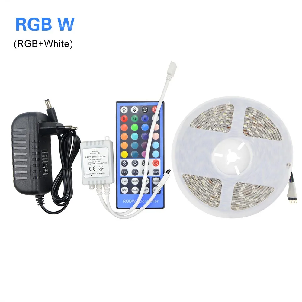 RGBW with adapter DC12V 5 m ip20/IP65 Водонепроницаемый RGB RGBW rgbww 5050 SMD светодиодный сервис oem/odm: 3A адаптер питания/RGB пульт дистанционного управления домашней лента - Испускаемый цвет: RGBW with adapter