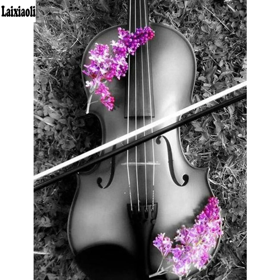 full Diamond 5D Diy diamond painting Violin&ampLavender pattern mosaic Painting Cross Stitch Embroidery sale rhinestone art | Дом и сад