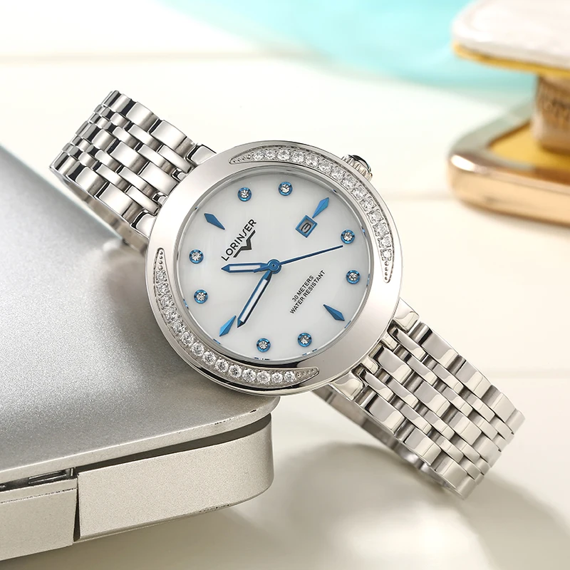 Ladies Watch Stainless Steel Quartz Watches relojes para mujer Rhinestone Wrist For Women Mother of Pearl | Наручные часы