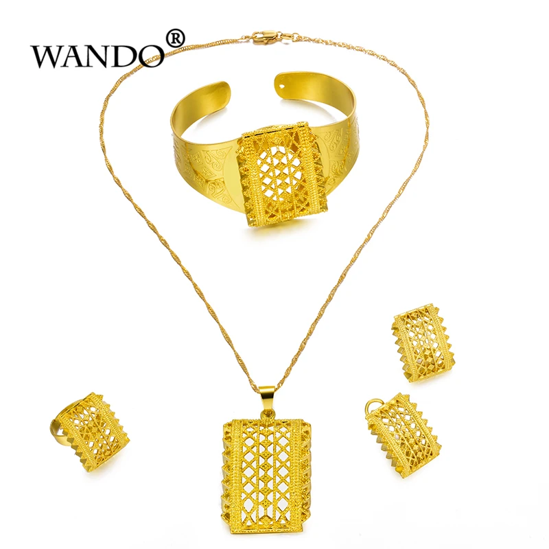 WANDO новый комплект ювелирных изделий из золота с эфиром серьги подвеской браслет