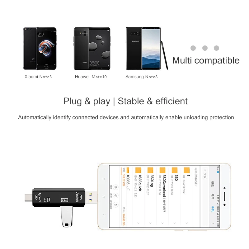 Картридер 5 в 1 Type C Micro USB устройство для чтения карт 2 0 OTG TF SD Xiaomi 6 GALAXY S8 Macbook