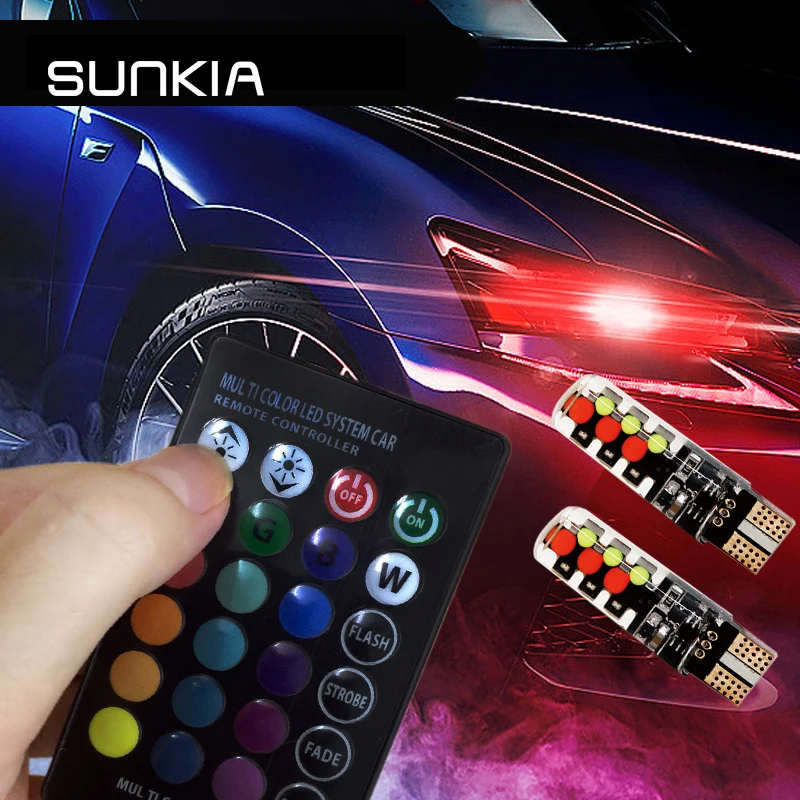SUNKIA 2 шт./компл. T10 COB лампа RGB Цвет с пульт дистанционного управления (без батарей)