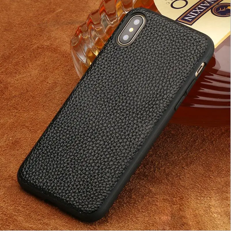 01-Black Чехол для телефона для iphone 7 8 чехол из натуральной кожи с текстурой личи для iphone X задняя крышка для iphone 6 6s plus 5s Мягкий силиконовый чехол - Цвет: 01-Black