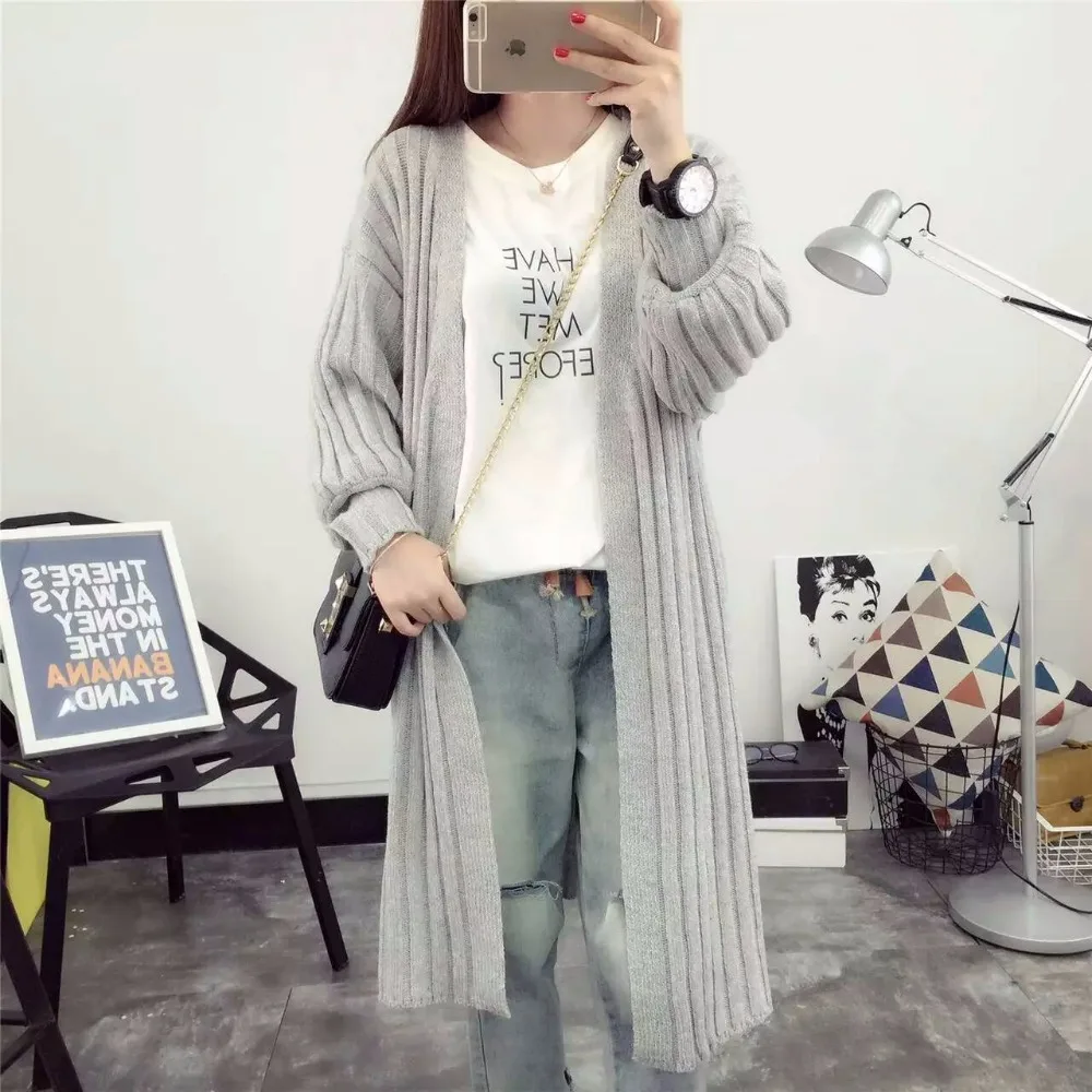 2017 Фонари рукавом корейский длинный кардиган женский stiriped тонкий свитер Для