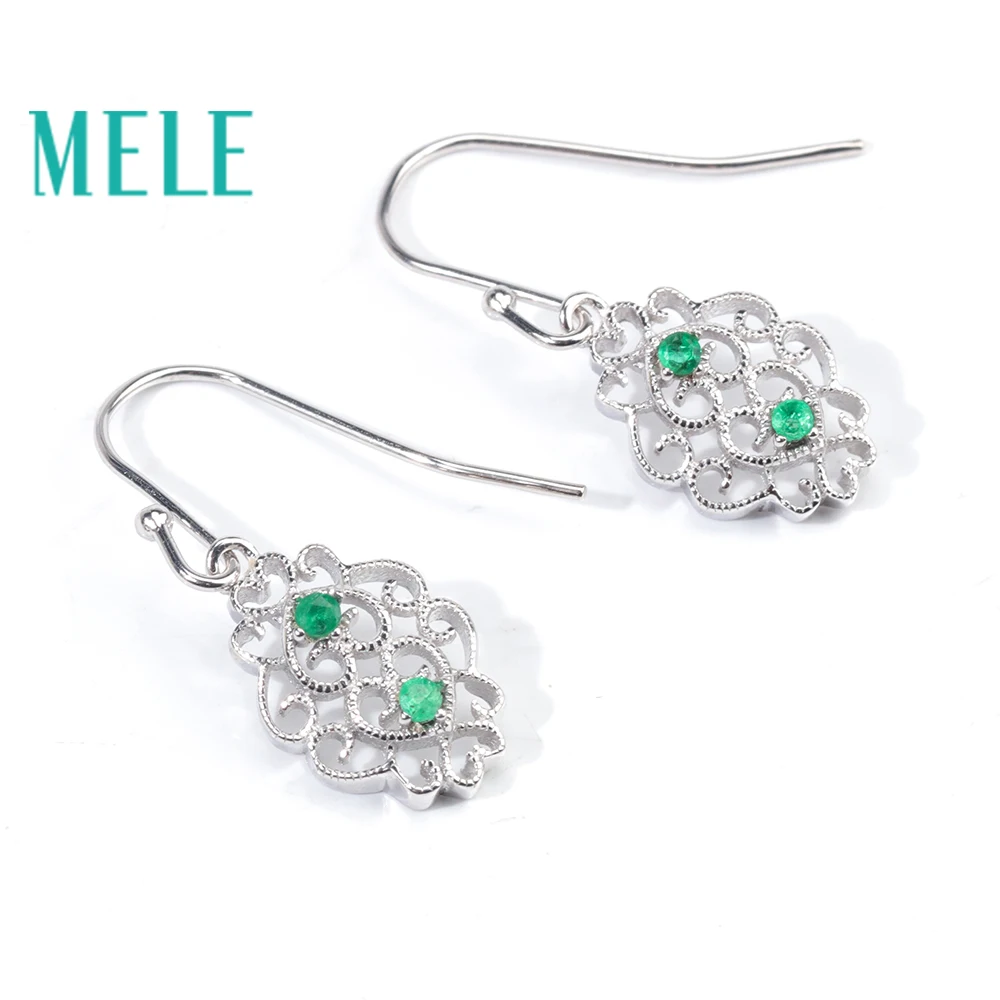 MELE Natural Emerald drop earrings for women 925 sterling silver fine jewelry wtih 4pieces 1.8mm 0.04ct gemstone fashion gift | Украшения и