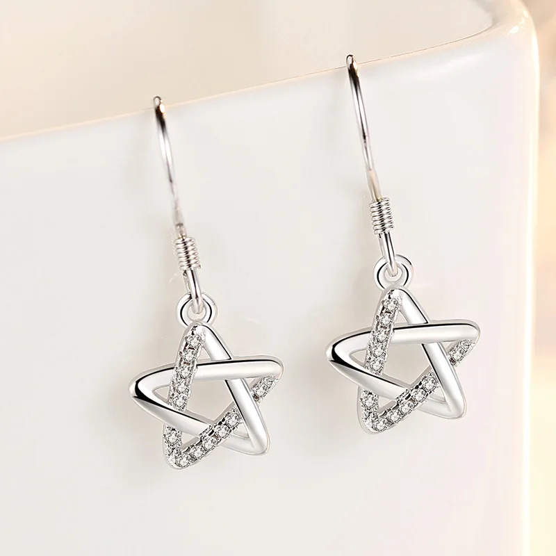 

Wholesale 925 sterling silver fashion shiny crystal star ladies drop earrings jewelry female birthday gift Anti allergy cheap