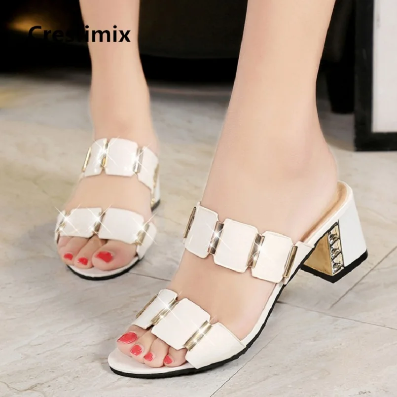

Cresfimix women fashion comfortable pu leather high heel white sandals lady casual cool spring & summer slip on sandals b2341