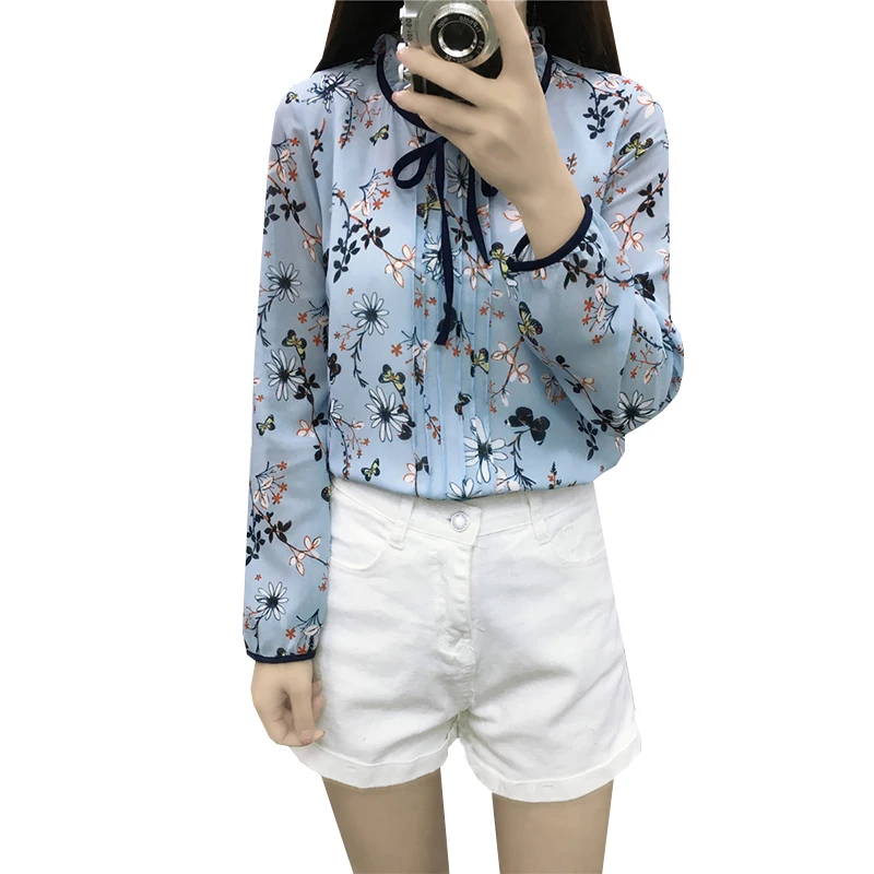 Новинка 2017 шифоновая блузка с цветочным принтом рубашки женские повседневные