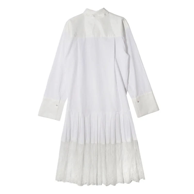 2017 Весна Элегантный Длинным Рукавом Пуловеры Dress Два Носить Кружева Лоскутные