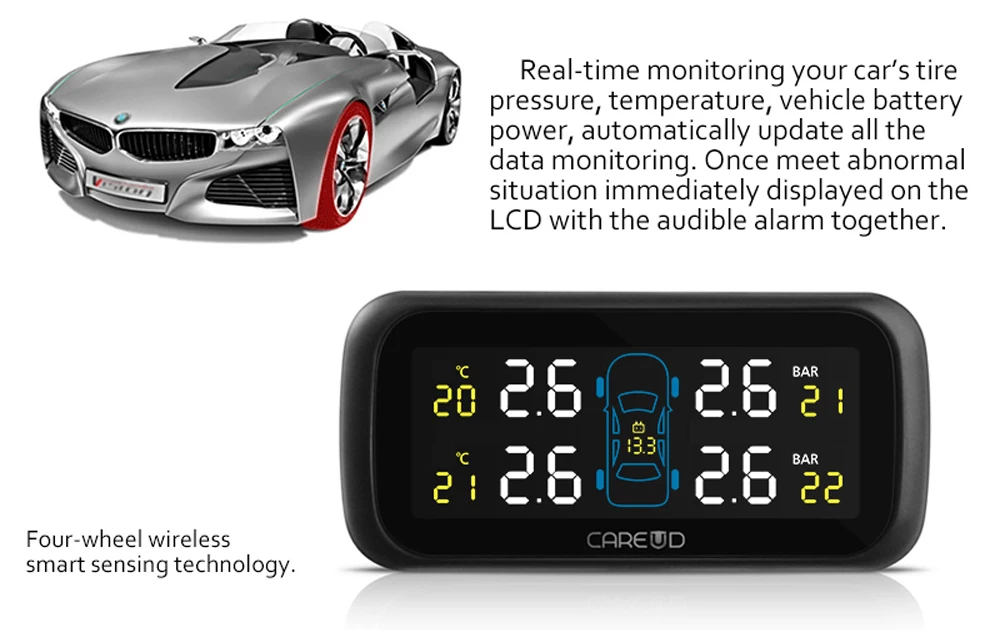 Careud U903 авто беспроводной TPMS система контроля давления в шинах Авто сигнализация давления в шинах прикуриватель система мониторинга давления в шинах