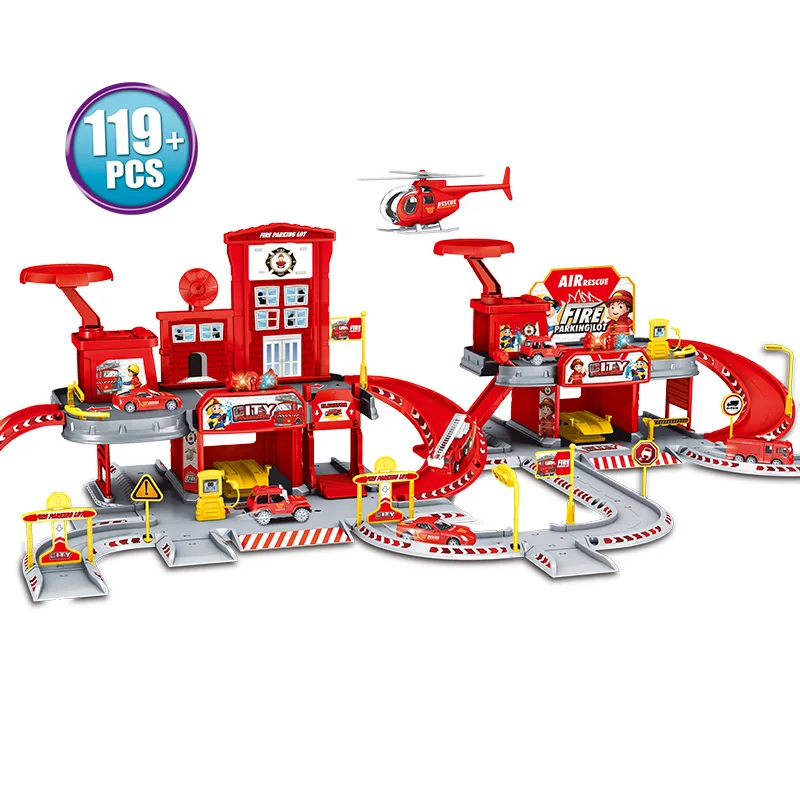 69907 3D City Police Station Railway Alloy Car Play Engineering Fire Truck Track Car DIY Model Building Kits Assembly toys for kids - Цвет: 69907
