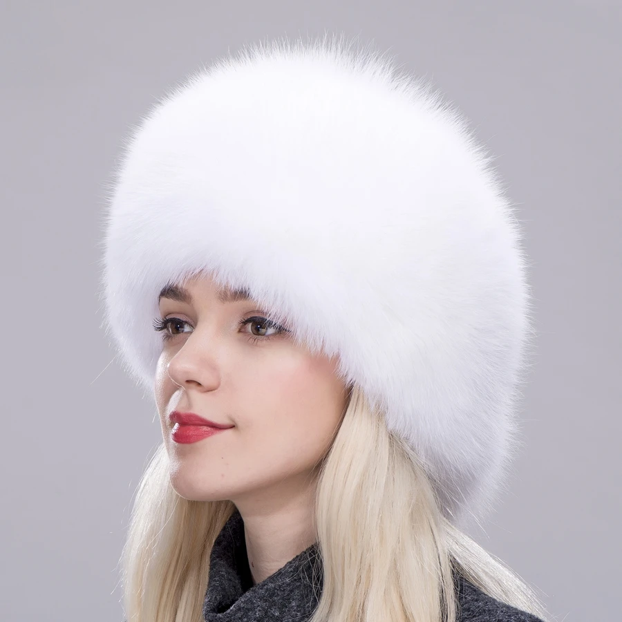 FXFURS Для женщин зимние натуральный натуральный мех лисы шляпы Монголия шляпа принцессы шапка зимние Лыжный Спорт шапка, закрывающая уши зимняя меховая шапка-ушанка - Цвет: white