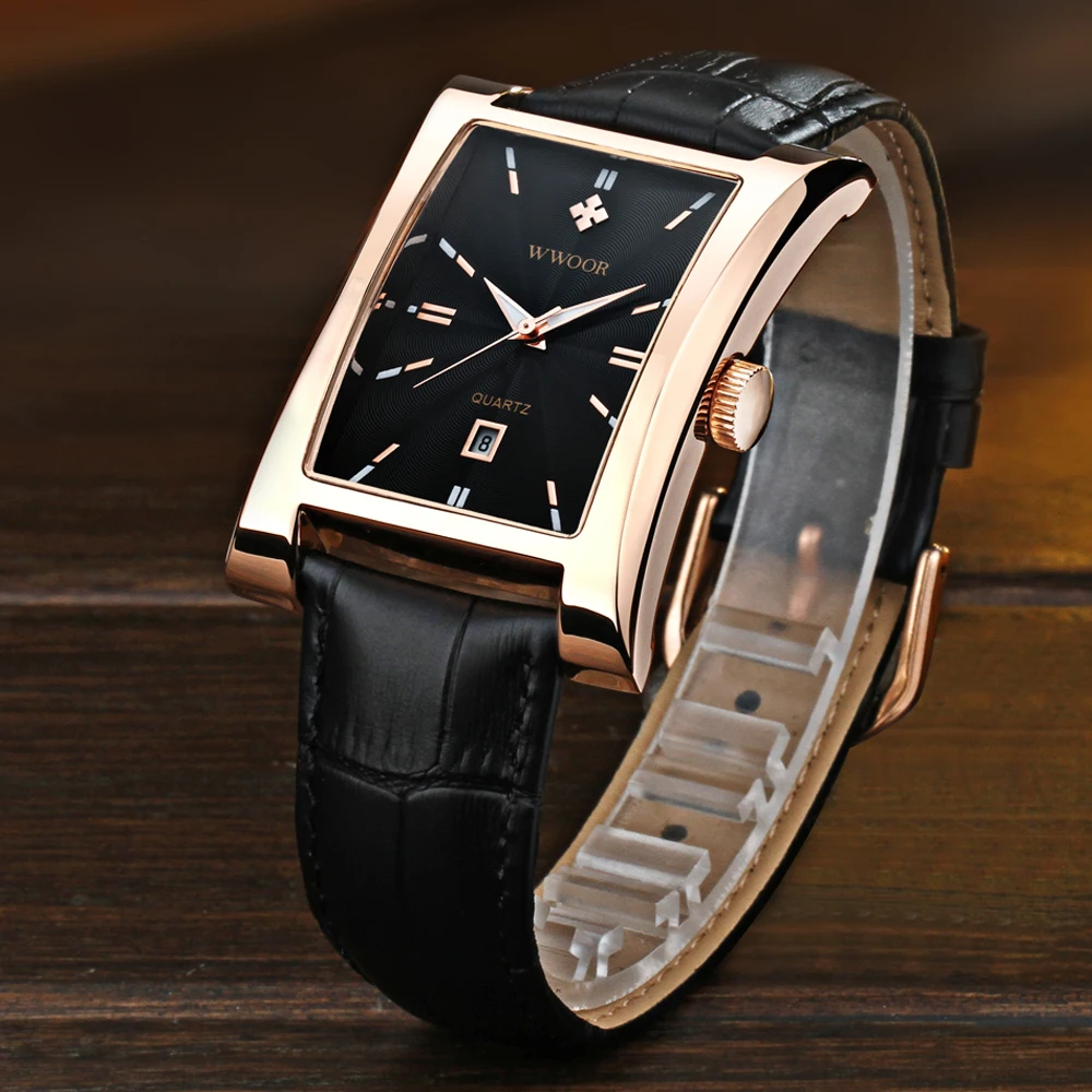 Мужские повседневные кварцевые часы WWOOR спортивные с кожаным ремешком Прямая