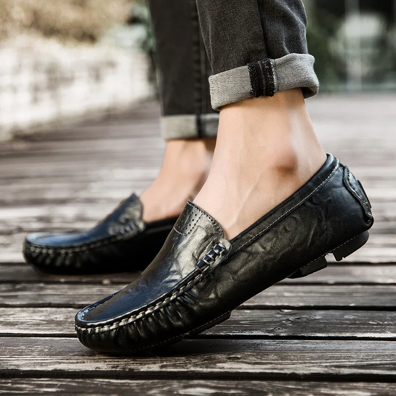 2019 Comfortable Genuine Leather Soft Men Shoes fashion breathable Loafers Male Moccasins Flats Casual Boat shoes big size 48 L5 | Обувь