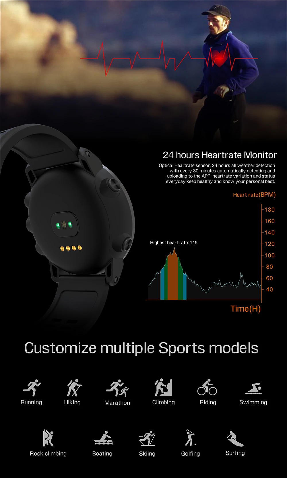 EXRIZU UW80 уличные спортивные gps навигационные Смарт-часы пульсометр Bluetooth Smartwatch фитнес-трекер компас альтиметр