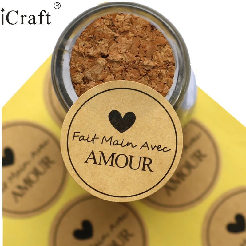 1200 шт. &quotFait main Avec Amour&quot крафт печать наклейка французская ручной работы этикетка