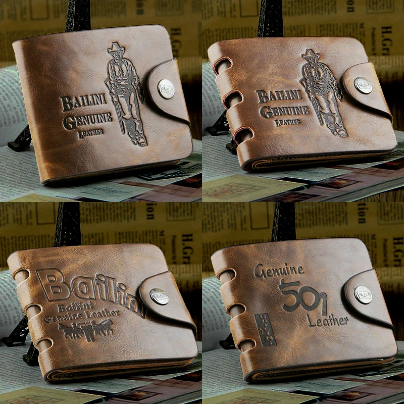 10 стили Особое мужчины в винтажный бумажник двойные коричневый натуральная кожа