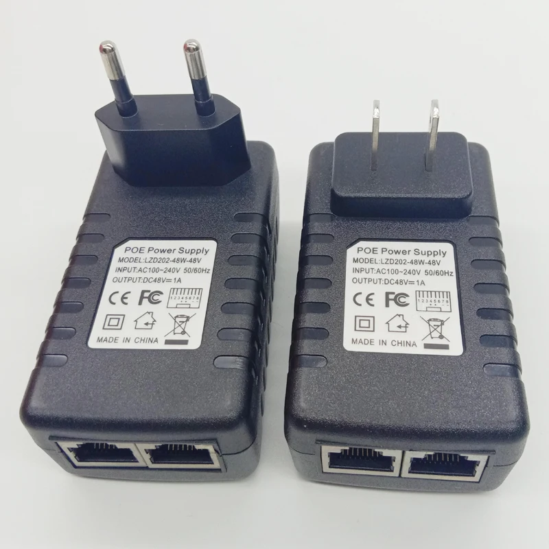 Питание 48 V 1A Ethernet POE инжектор 802.3af Мощность адаптер для IP Камера нам EUPlug DC48V 1000mA совместим с IEEE802.3af