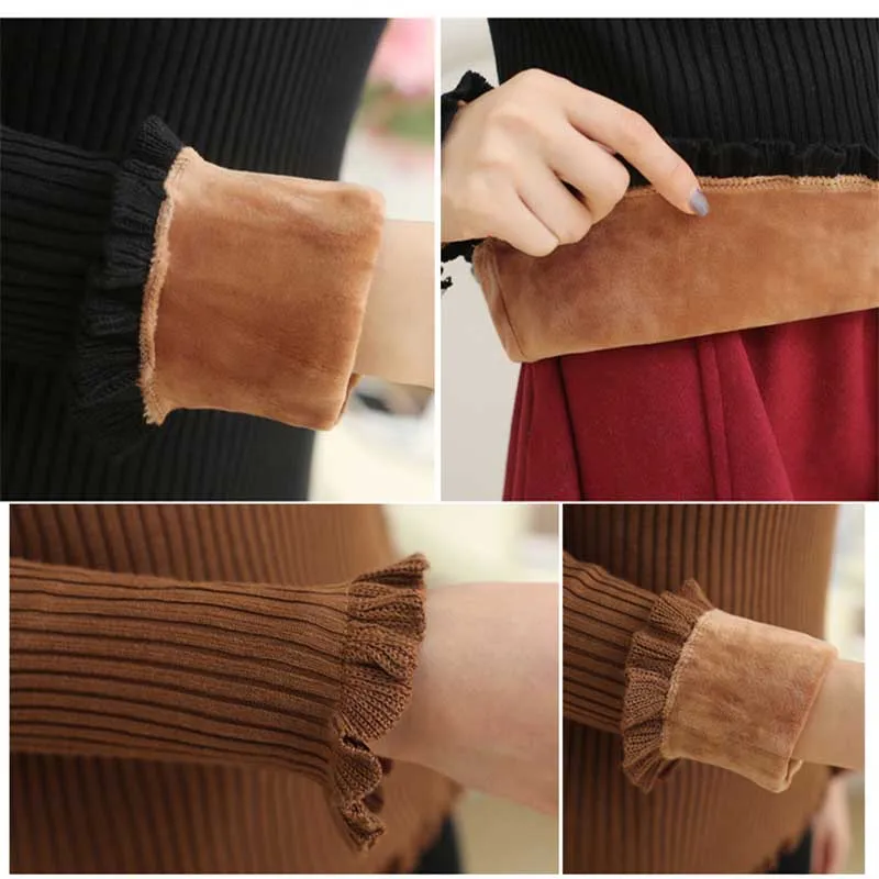 Бархатный утепленный пуловер, водолазка, свитер для женщин, зимний Повседневный вязаный свитер на подкладке из бархата, пуловер