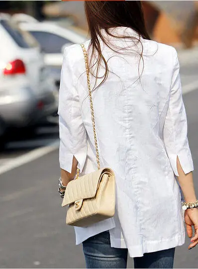 HanOrange 2020 летний Женский блейзер из натуральной льняной ткани тонкий кардиган с