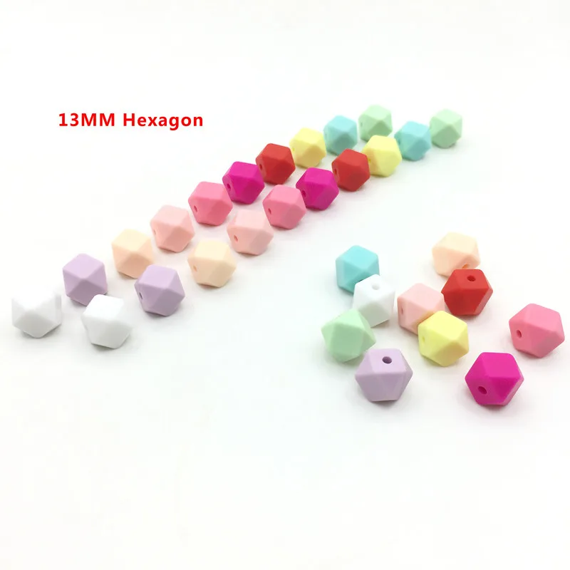 13hexagon girl color 30 шт Силиконовые 11 мм/13 мм/17 мм шестигранные бусины для прорезывания зубов мини-бусы для ребенка жевательный Прорезыватель для кормления ожерелье ювелирные изделия DIY аксессуары - Цвет: 13hexagon girl color