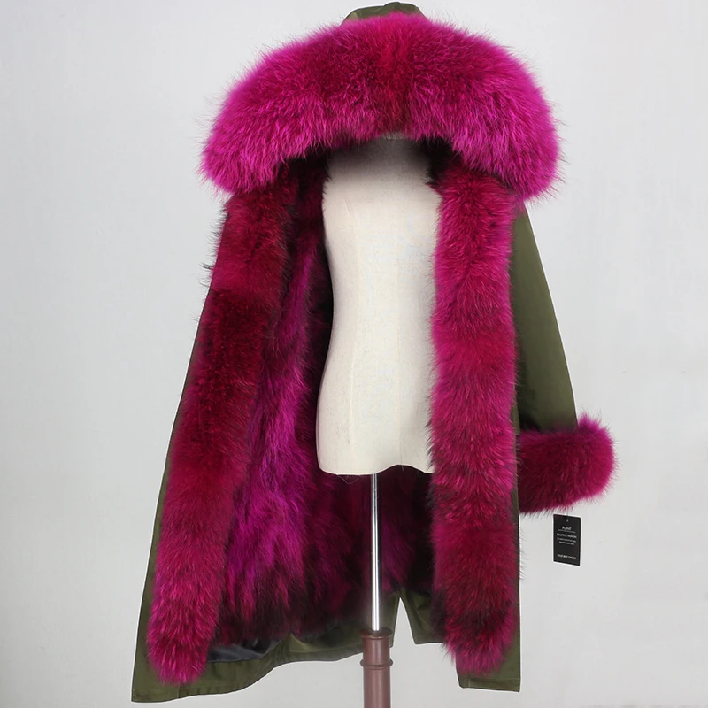OFTBUY X-long Parka, водонепроницаемая тканевая зимняя куртка, Женское пальто с натуральным мехом енота, меховой воротник, капюшон, Лисий мех, съемная подкладка