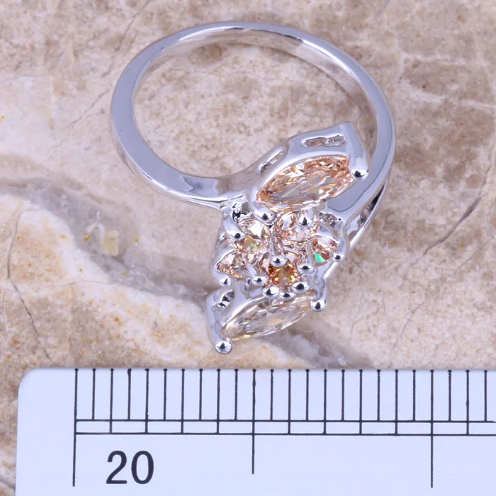 Женское посеребренное кольцо с цветком морганита цвета шампанского Размер 5 5/6/7 /