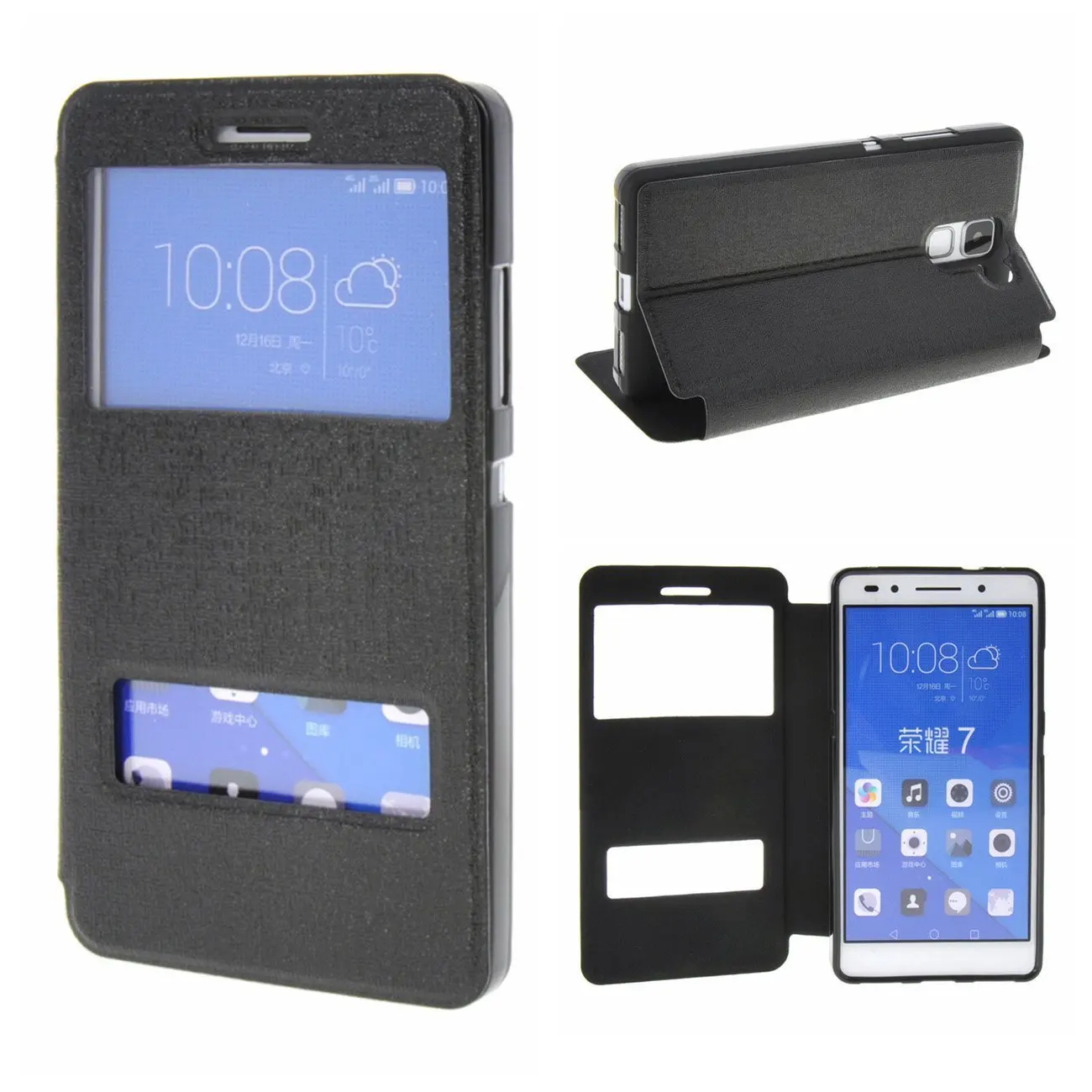 Роскошный Двойной Вид из Окна Кожа Флип Стенд Cover Case Для Huawei Honor 6 7 3C 3X 4А 4X 4C Mate P7 P8 P9
