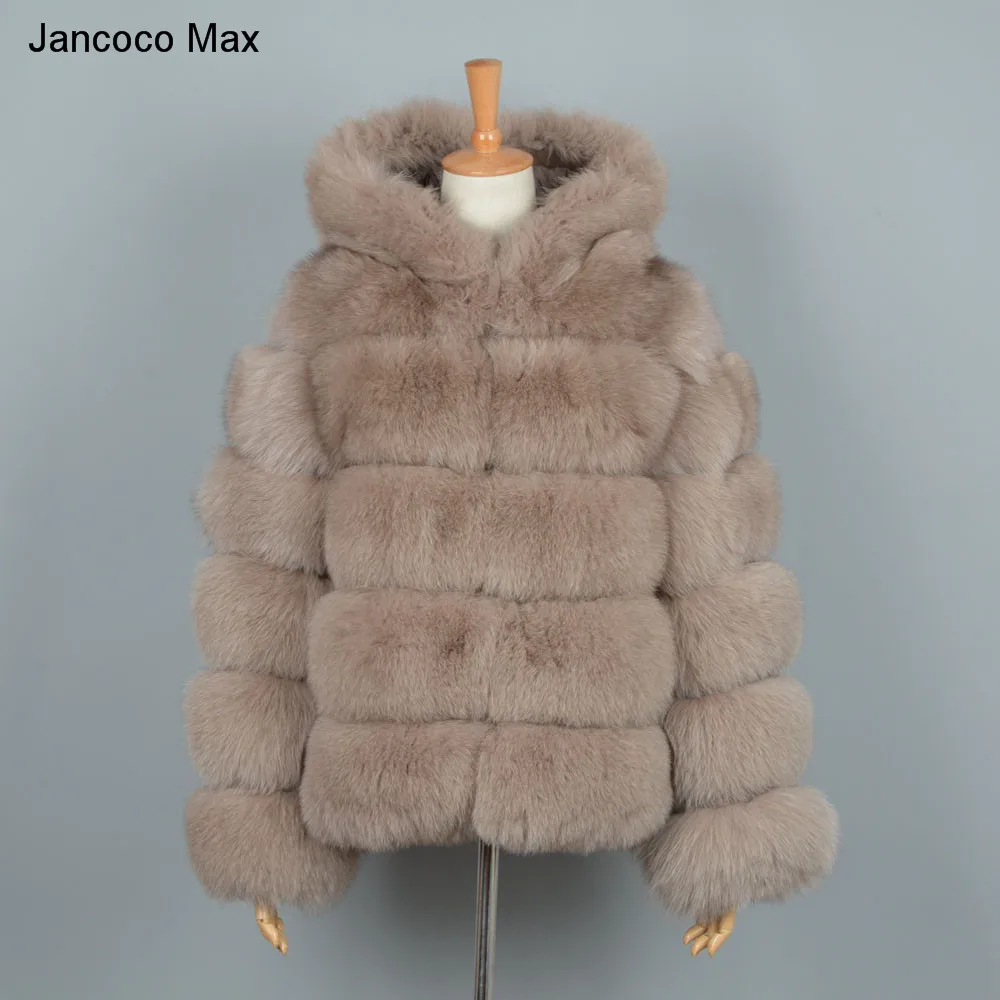 Camel JKKFURS, новинка, Женское пальто с капюшоном из натурального Лисьего меха, модный стиль, зимняя теплая, опт, высокое качество, S7254 - Цвет: Camel