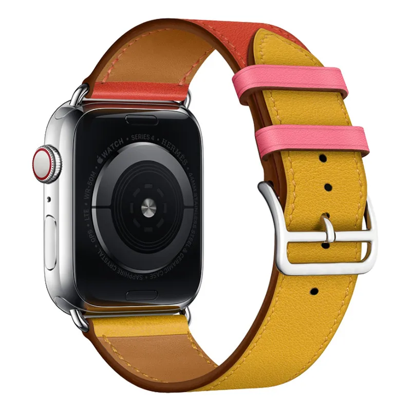 Контрастный цвет спортивный кожаный ремешок 40 44 мм для Hermes Apple Watch 3 ремешок 38 мм 42 мм дышащий браслет ремешок для iWatch 4 3 2 1