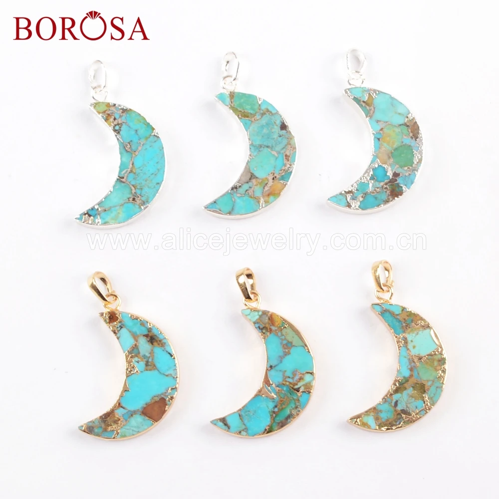 Модные ювелирные изделия BOROSA 5 шт. цвет золото медь бирюза Форма Луны натуральный