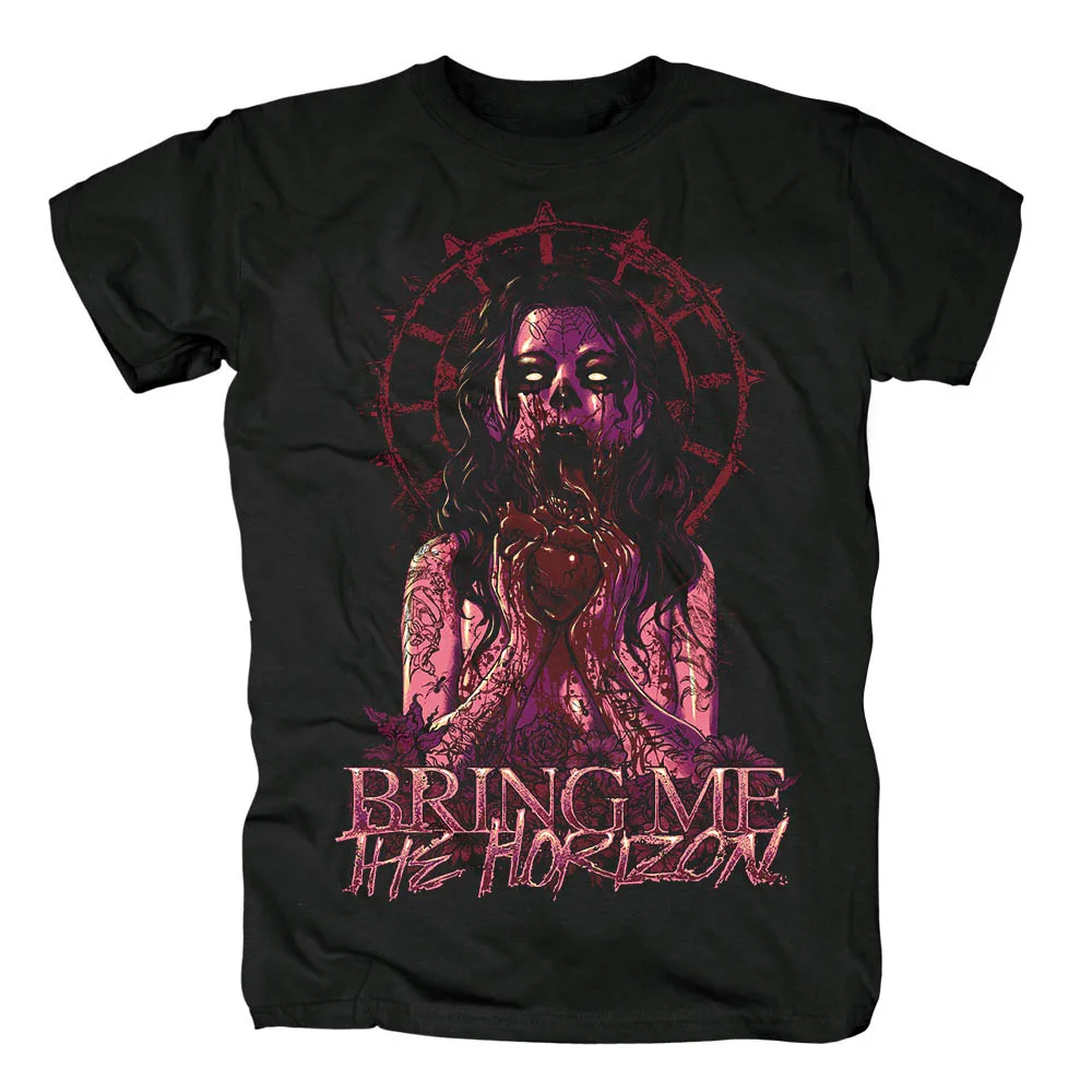 black Черная футболка с надписью BRING ME THE HORIZON, черное летнее платье с принтом «Trooper Heavy Metal Rider», топы, футболки размера плюс - Цвет: black