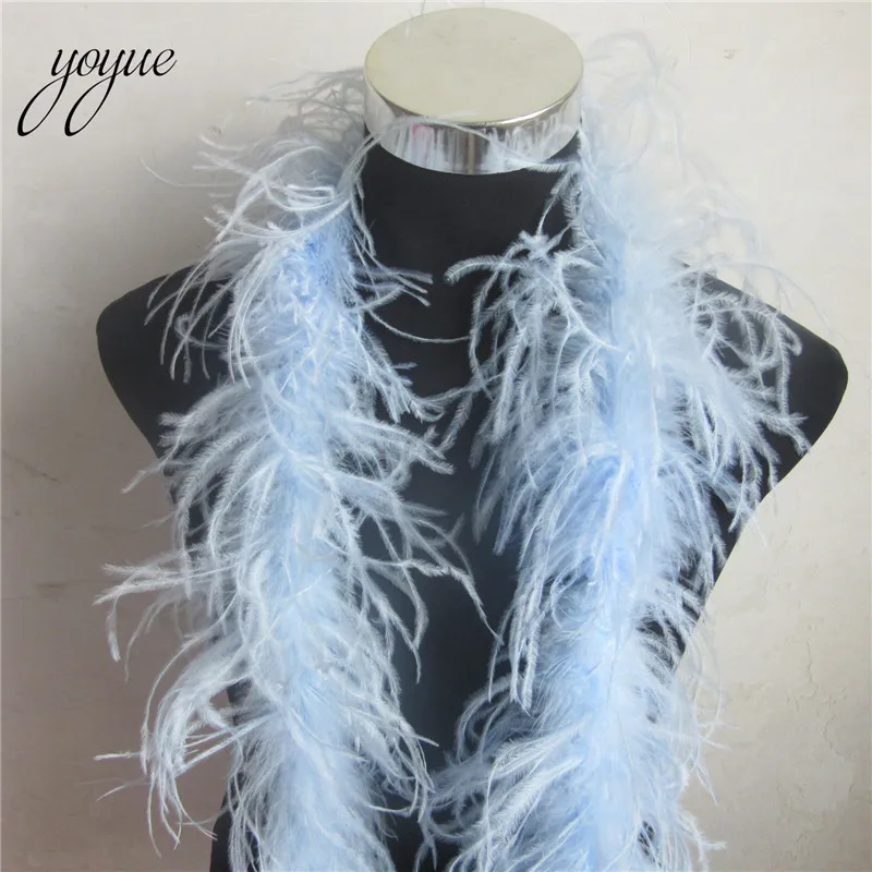 Light Blue YOYUE 2 м 1 полоса пушистые натуральные перья страуса боа качество пушистые костюмы/отделка для вечерние/костюм/шаль/доступны - Цвет: Light Blue