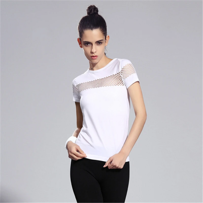 

Women's Gymnasium Sports Chest Hollow Fishing Net Short Sleeve Top Breathable Quick Dry Hygiene Slim Fitness Running T-Shirt