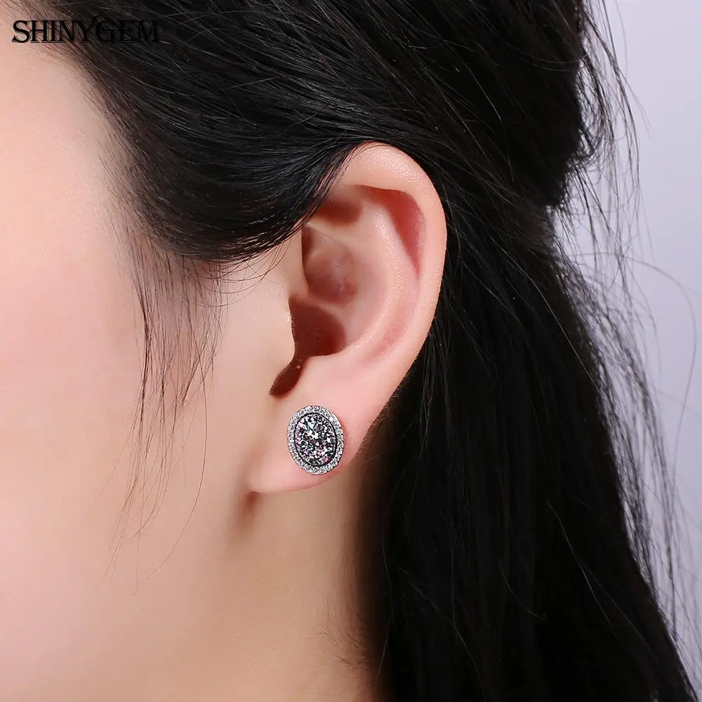 Женские серьги гвоздики с натуральным опалом ShinyGem маленькие сверкающие Овальная