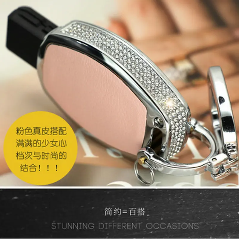 pink with keyring Цвета: розовый, черный роскошный Алмазный Кожаный Брелок для ключей крышка чехол подходит для Mercedes Benz W204 W205 W212 CES GLA AMG и т. д - Название цвета: pink with keyring