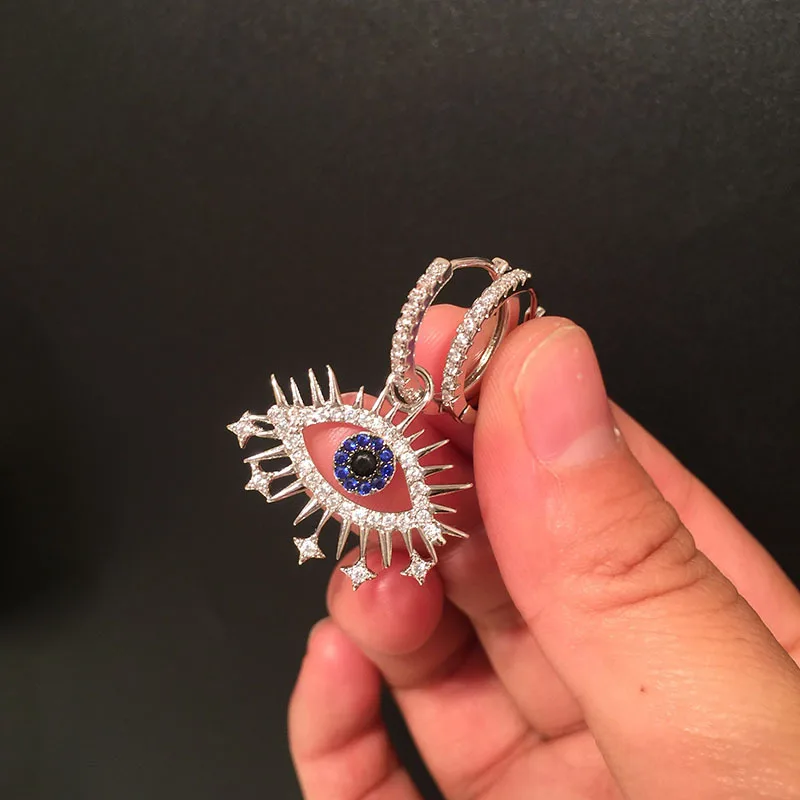 Eyelash AAA модные асимметричные серьги-кольца, двойное использование, серебряная пряжка с заклепками, ювелирные изделия, CZ Кристаллы, амулеты, динозавр, медведь, серьги для женщин - Окраска металла: Eyelash