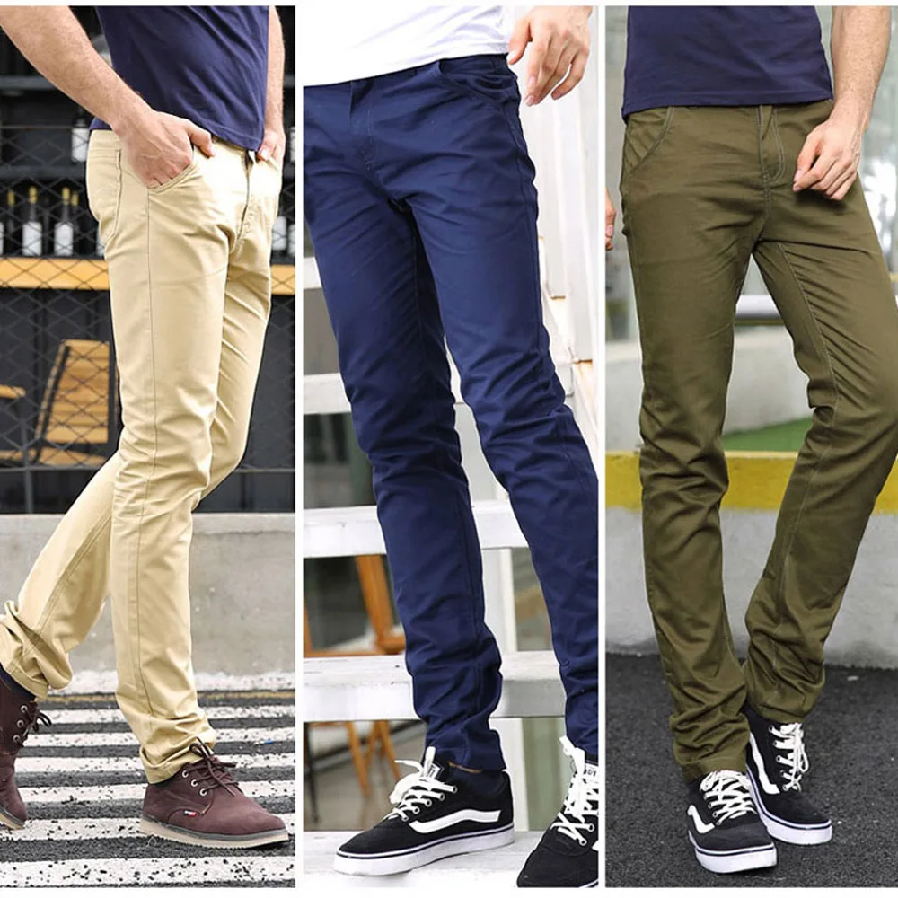 Slim Fit casual брюки мужские цвета хаки Плоская передняя прямая посадка army green Длинные