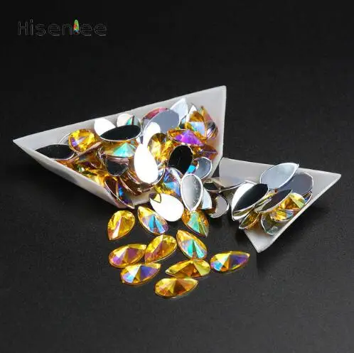 Высокое качество 8*13 мм 100 шт. 3D crystal clear Мода каплевидной формы горный хрусталь Супер Блестящий горный хрусталь DIY дизайн ногтей украшения - Цвет: gold  AB