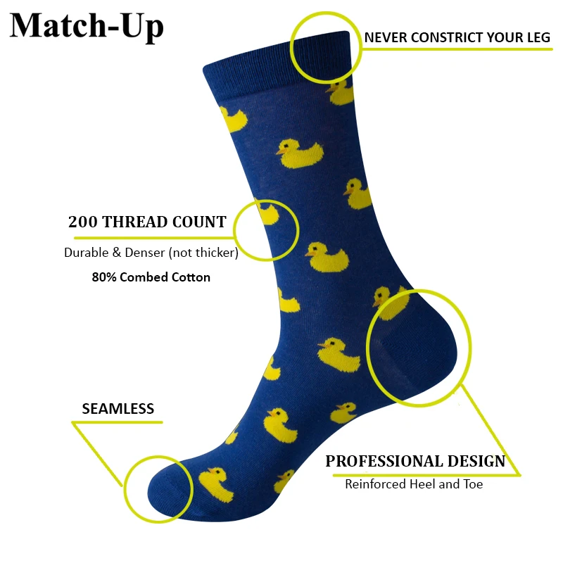 Match-Up  Men's Combed Cotton  Socks Funny Casual Crew Dress Party Socks Novelty Mixed Color(10 Pairs/lot)